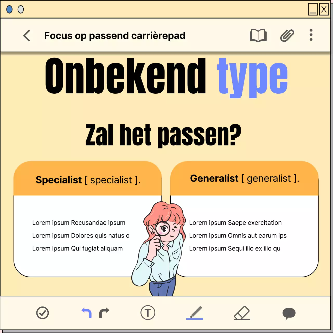 Een loopbaanplanningsgids met een geel, kitscherig notitieblokconcept