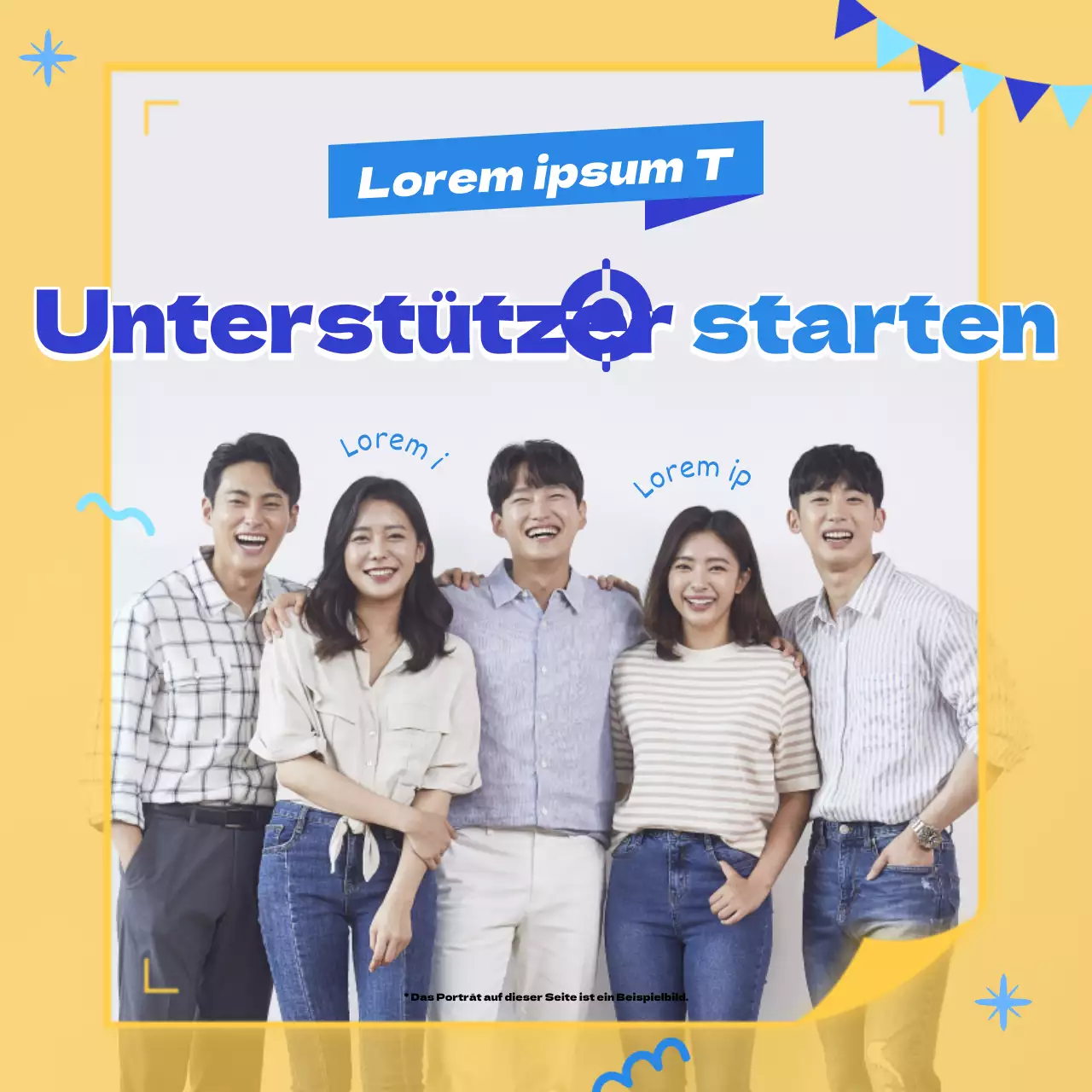 Eine kitschige gelb-blaue Einführungsveranstaltung für Unterstützer von Unternehmen, die in diesem Beitrag beschrieben wird