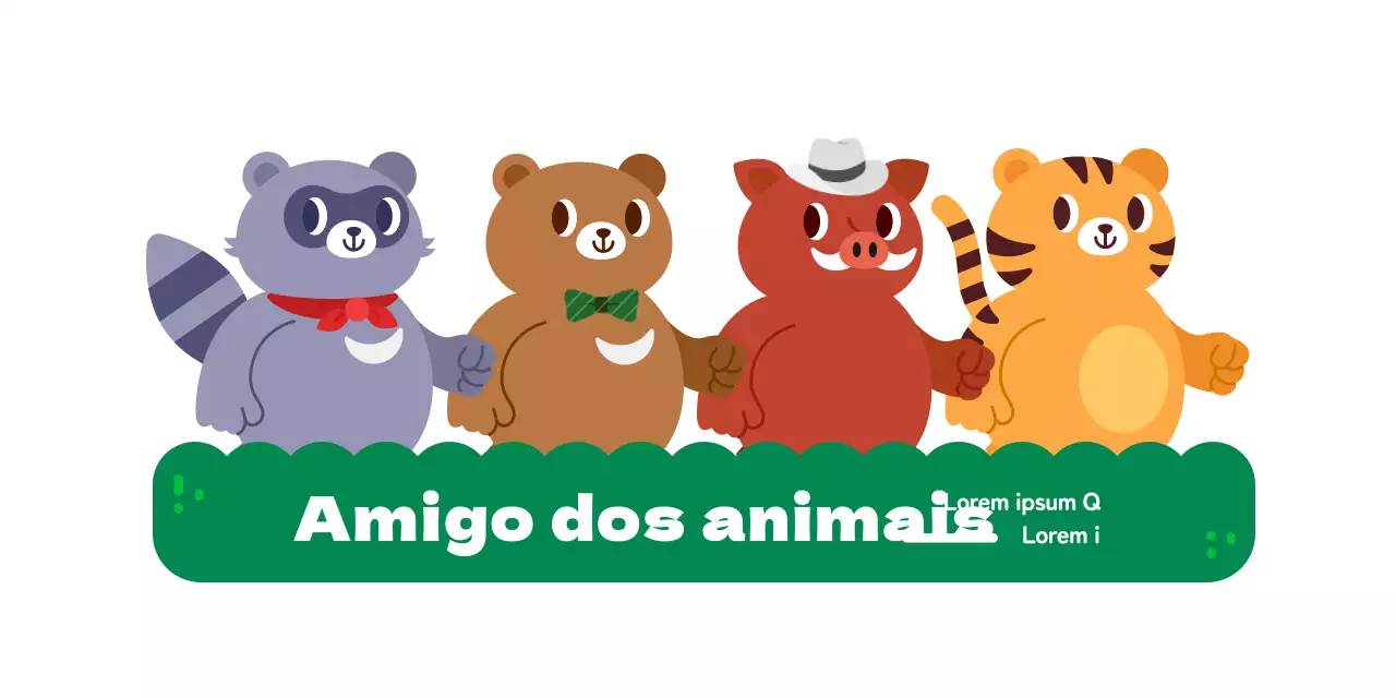 Estacas para eventos de grupos de defesa dos direitos dos animais com ilustrações de personagens animais