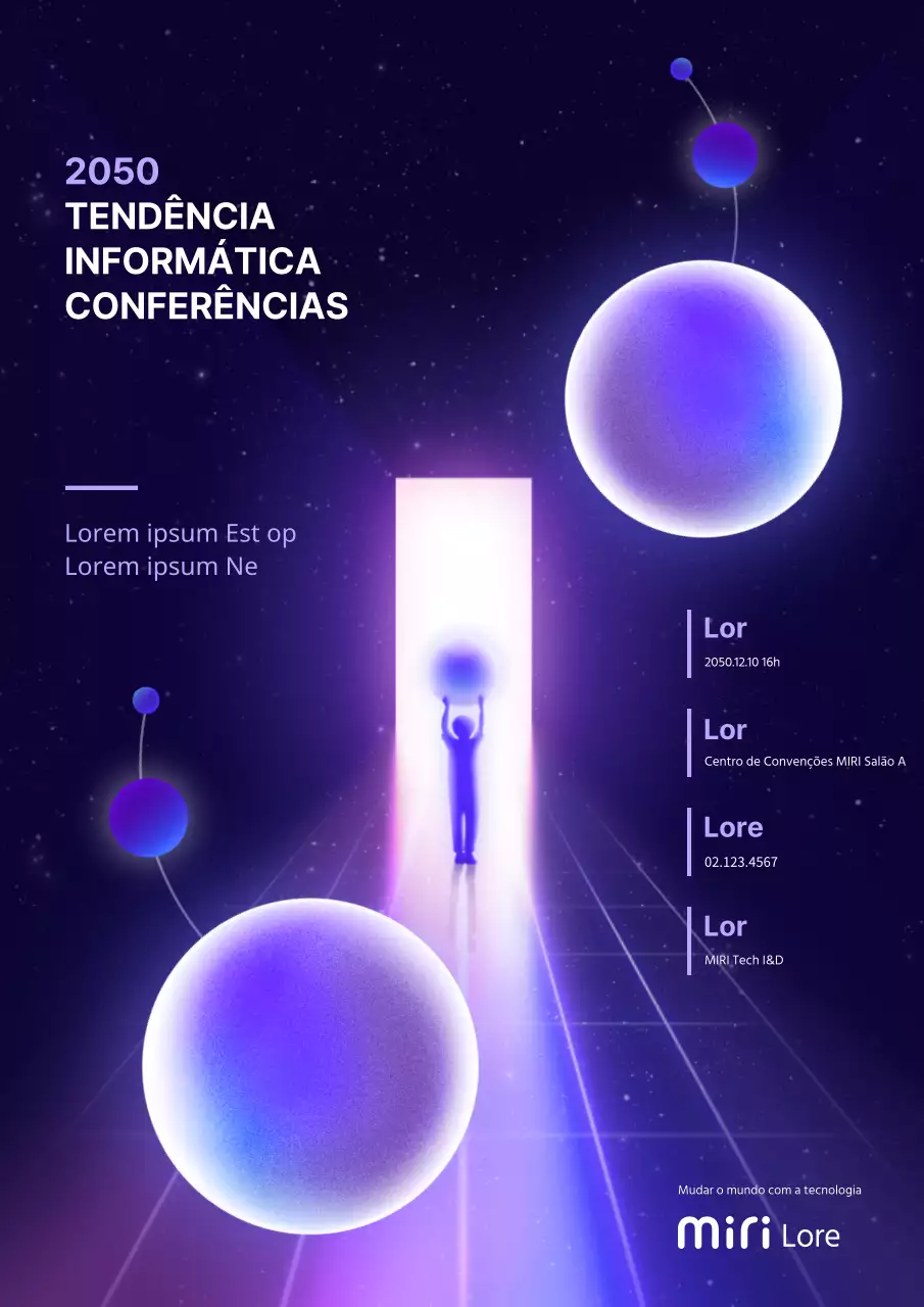 Promover uma conferência digital com um toque cibernético em azul-marinho e roxo
