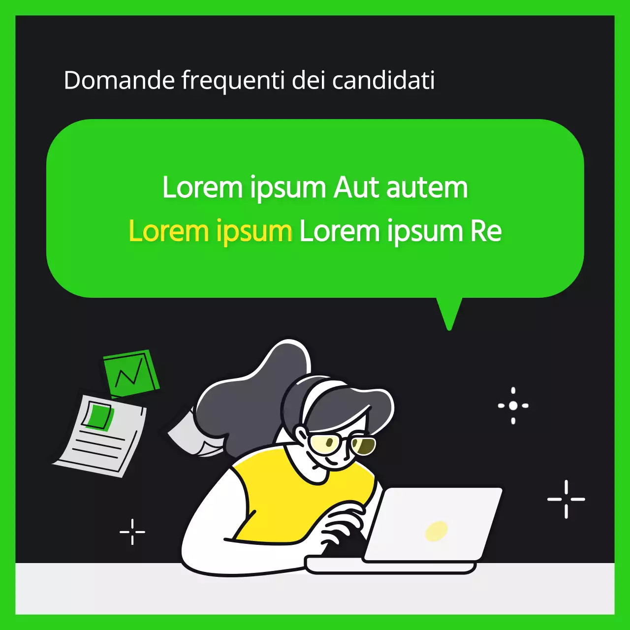 Informazioni sul colloquio con l'incumbent nello stile trendy del verde lime e del nero