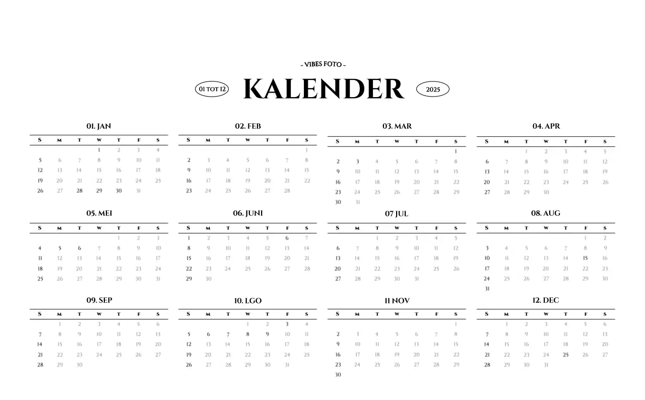 Eenvoudige stijl muurkalender met zwart-wit emotionele reisfotografie concept