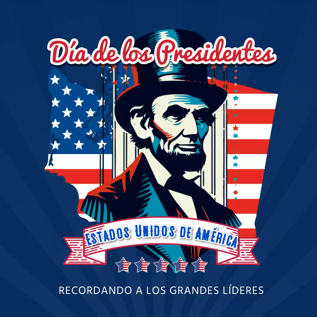 Anuncio Vintage Azul y Rojo de la Celebración del Día de los Presidentes