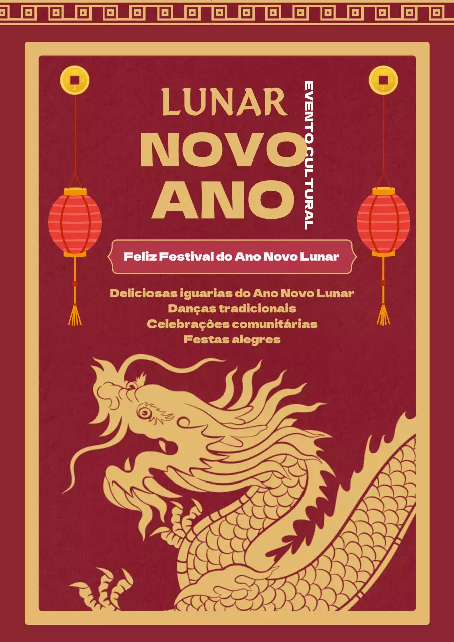 Anúncio de evento de Ano Novo Lunar elegante vermelho e dourado