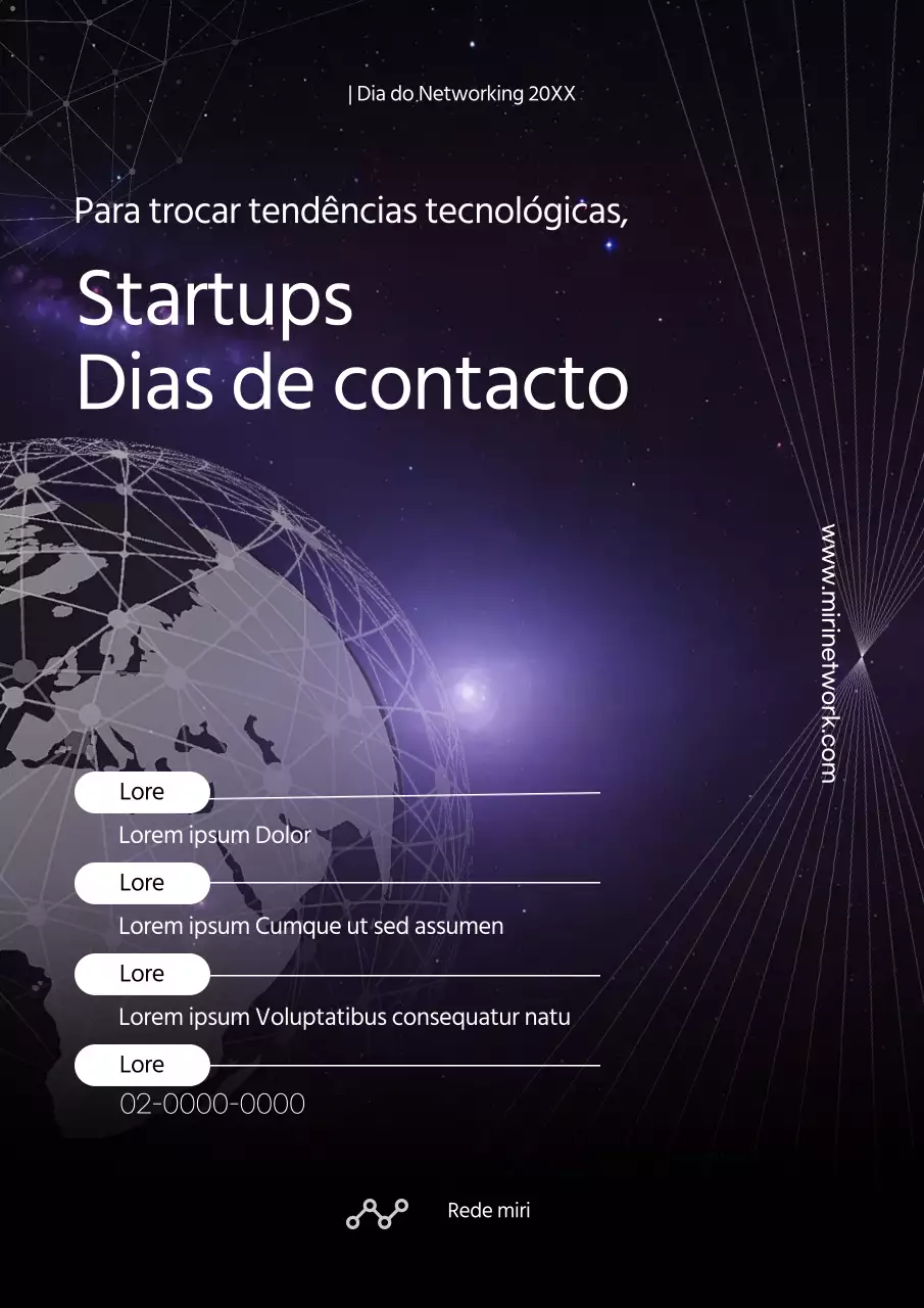 Promover um dia de networking de startups na moda em roxo e branco