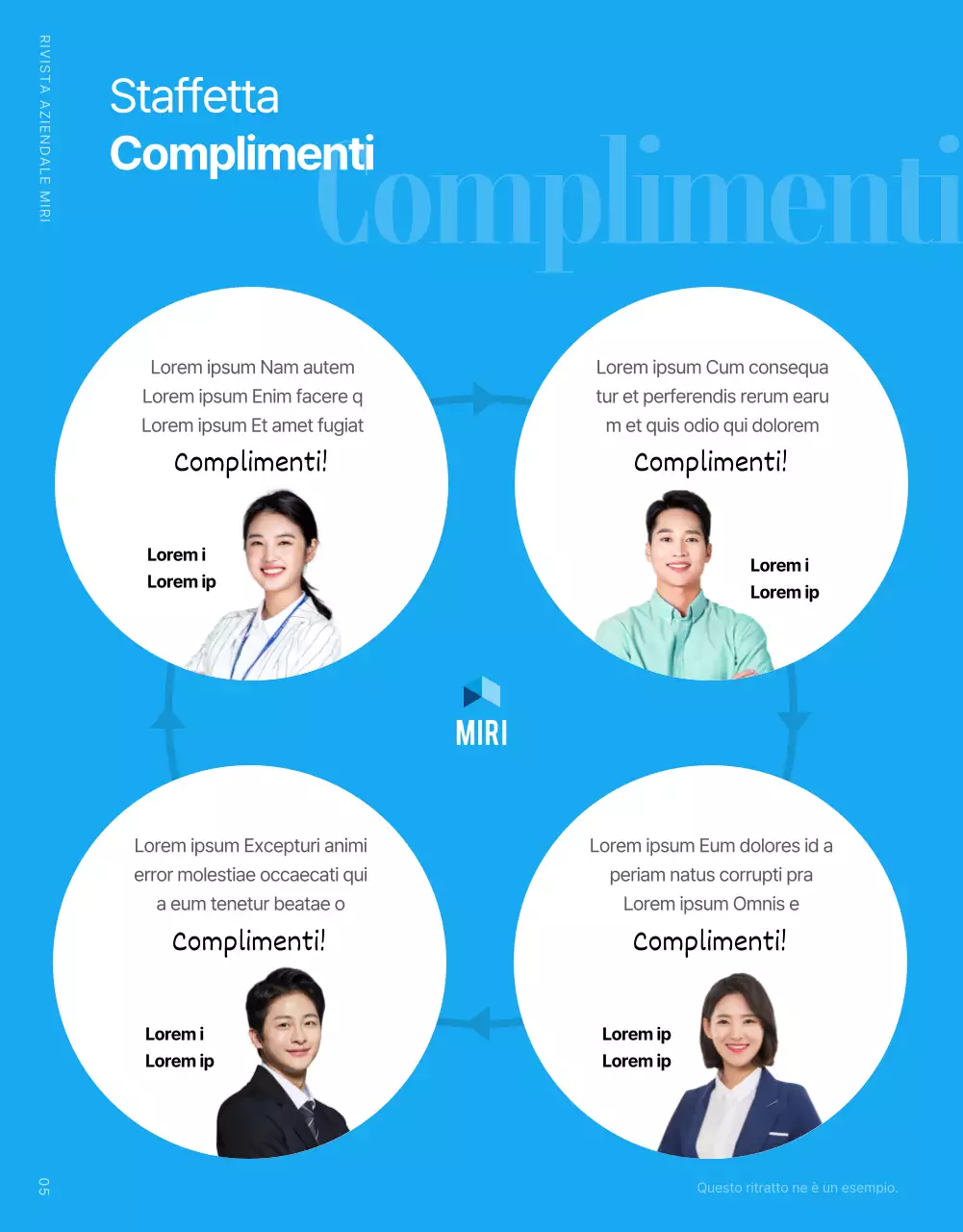 Moderna rivista aziendale in azzurro e bianco