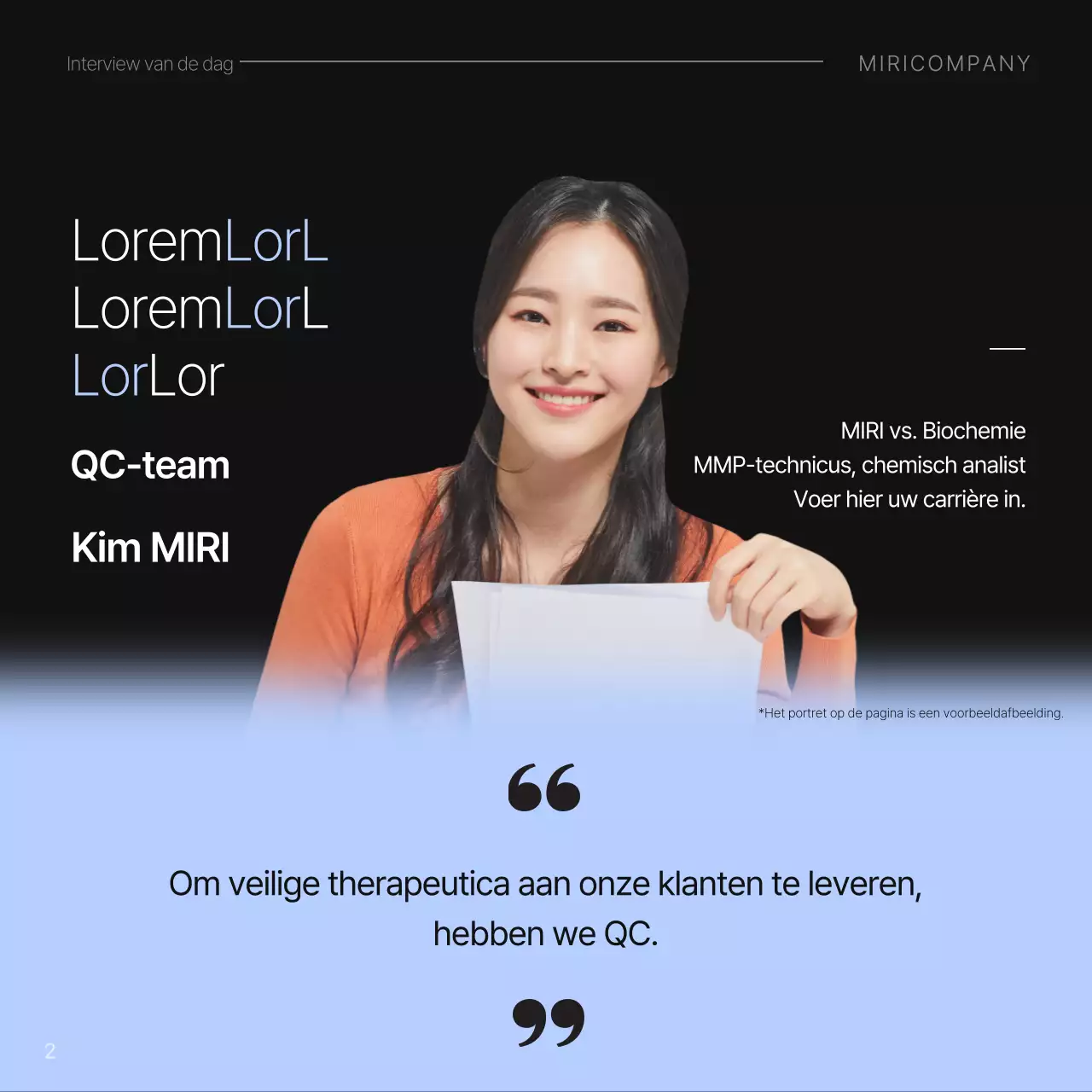 Minimalistische informatie voor sollicitatiegesprek in lichtblauw en zwart