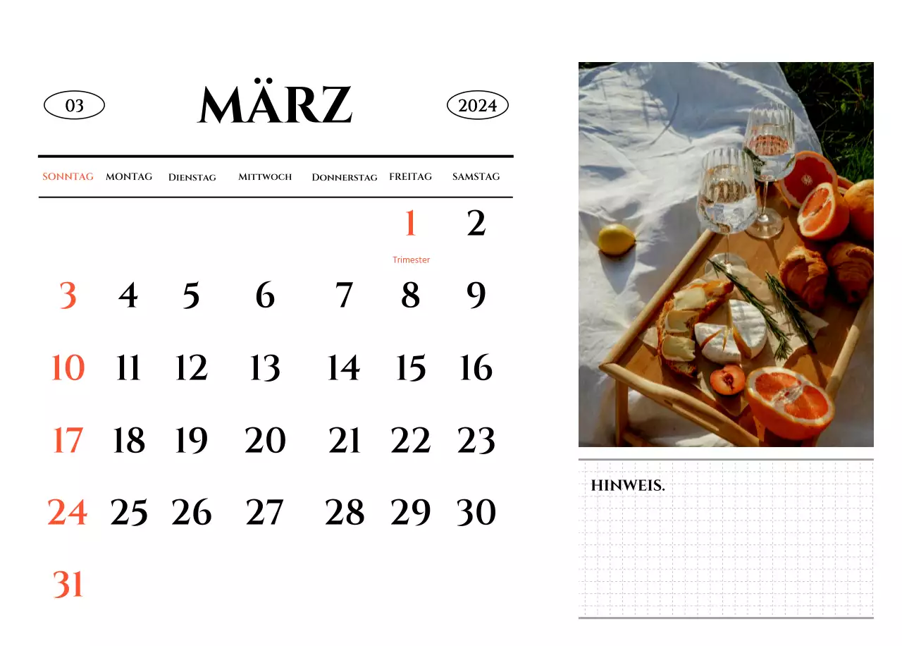 Ein Kalender im schlichten Stil mit einem emotionalen Reisefotografiekonzept