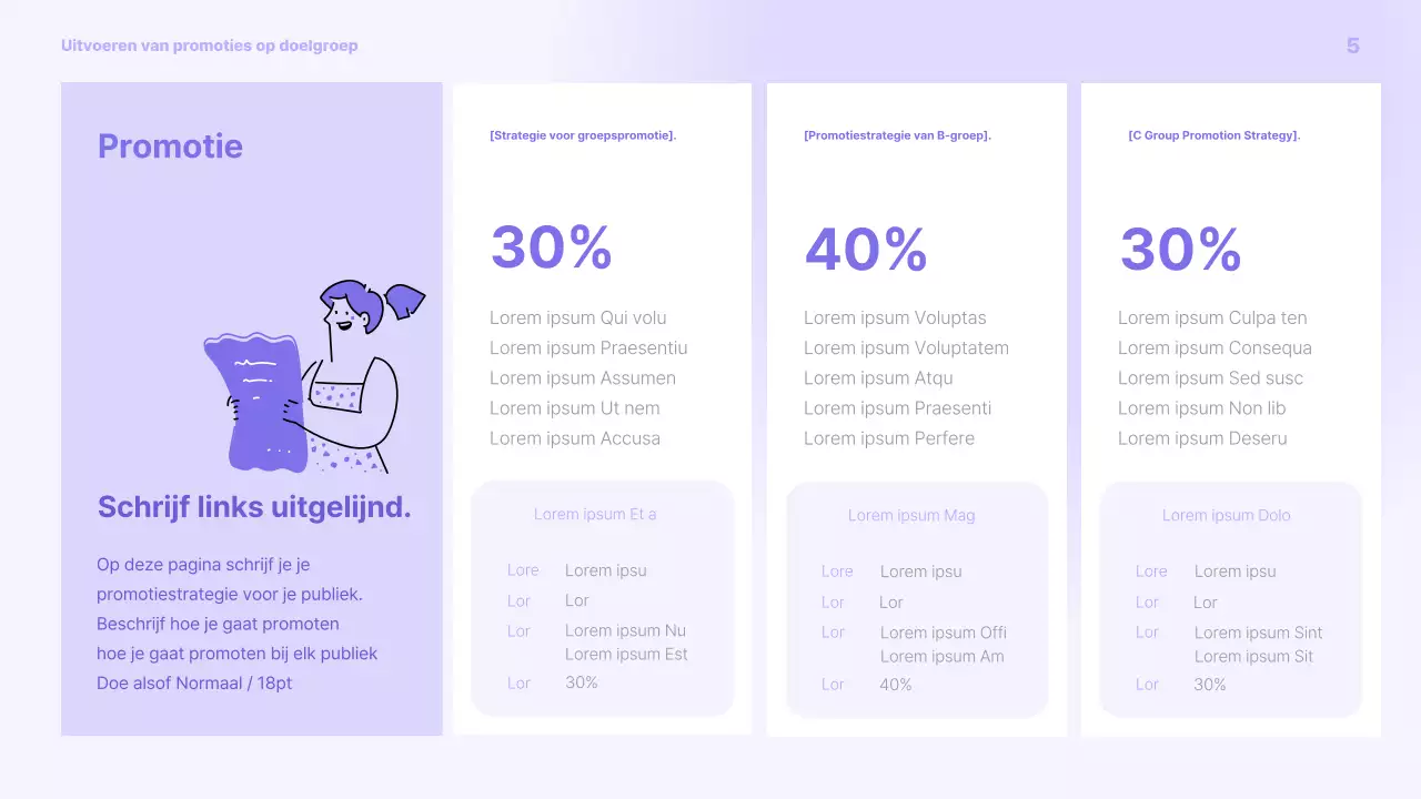 Een eenvoudige paarse en grijze promotieslip