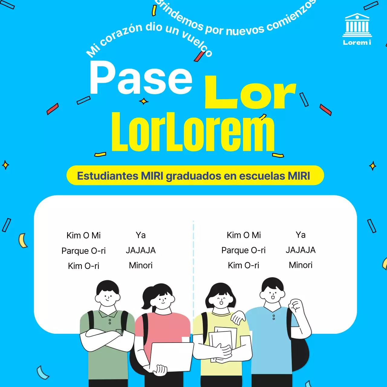 Anuncio de la lista de admitidos en azul claro y amarillo