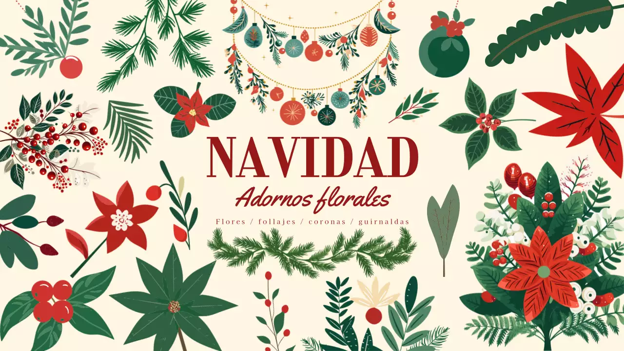 Colección de diapositivas de elementos decorativos navideños