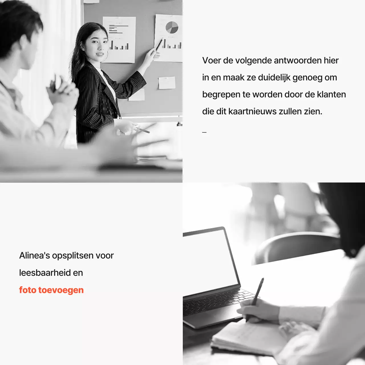 Een moderne, zwart-wit en oranje sollicitatiebrief voor ondernemersinterviews