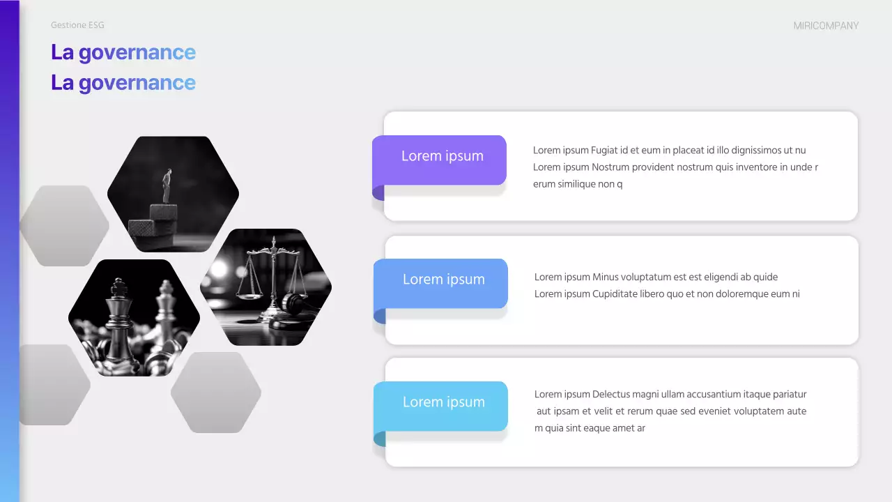 Un moderno rapporto di sostenibilità ESG in viola e azzurro