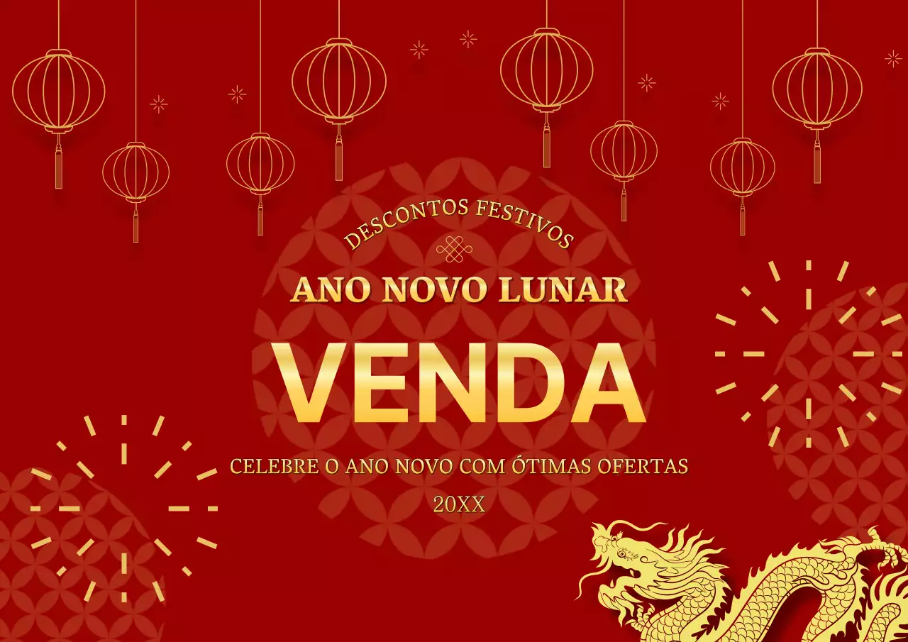 Anúncio de venda do Ano Novo Lunar tradicional vermelho e dourado
