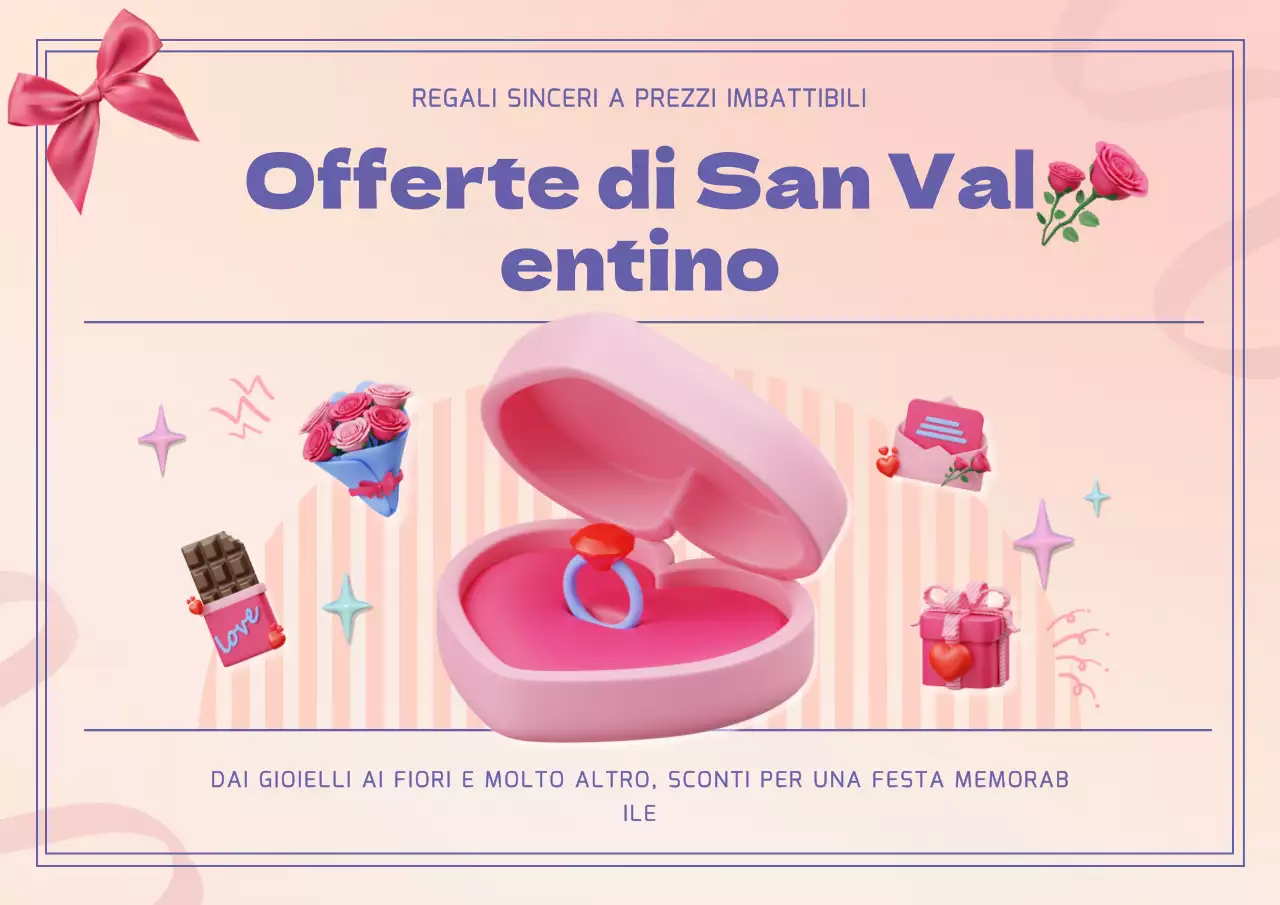 Annuncio geometrico di San Valentino in rosa e viola