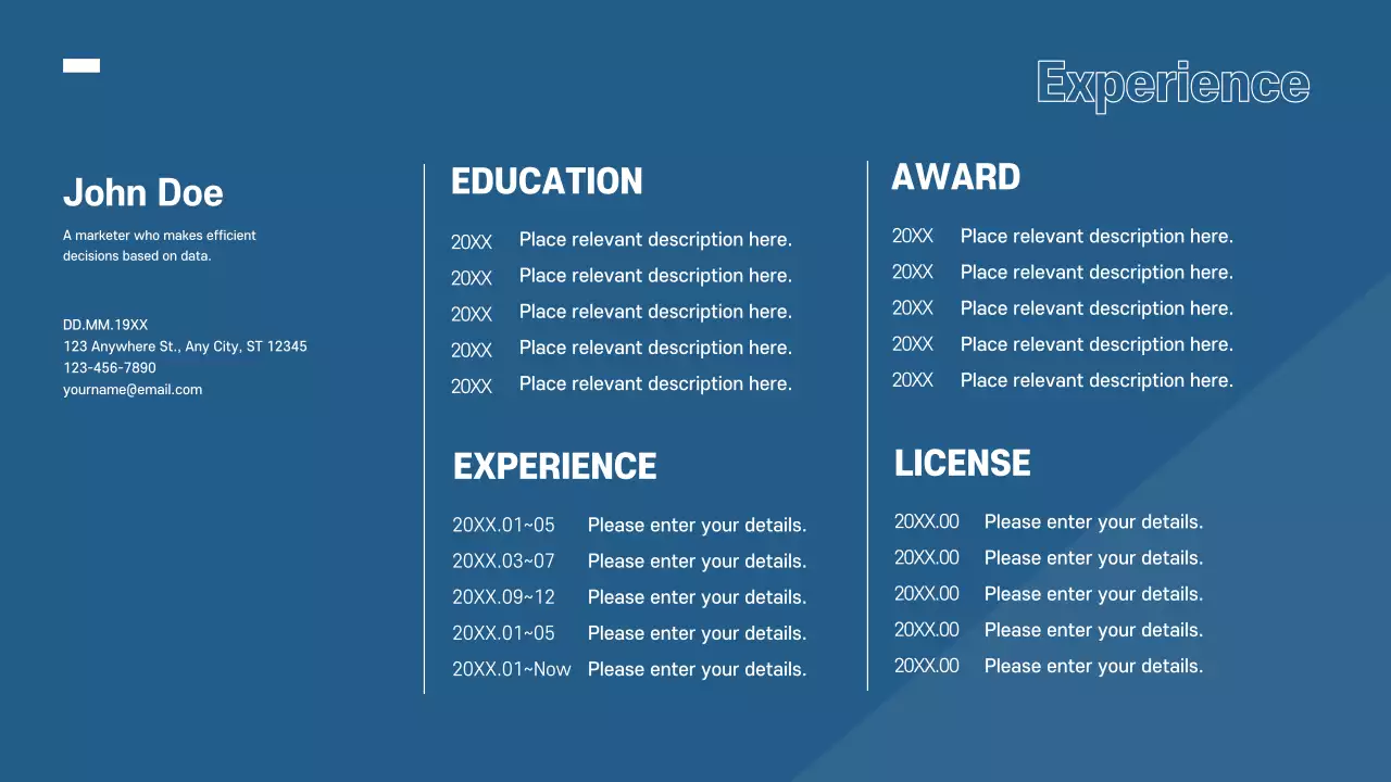 블루 프로페셔널 커리어 포트폴리오 프레젠테이션