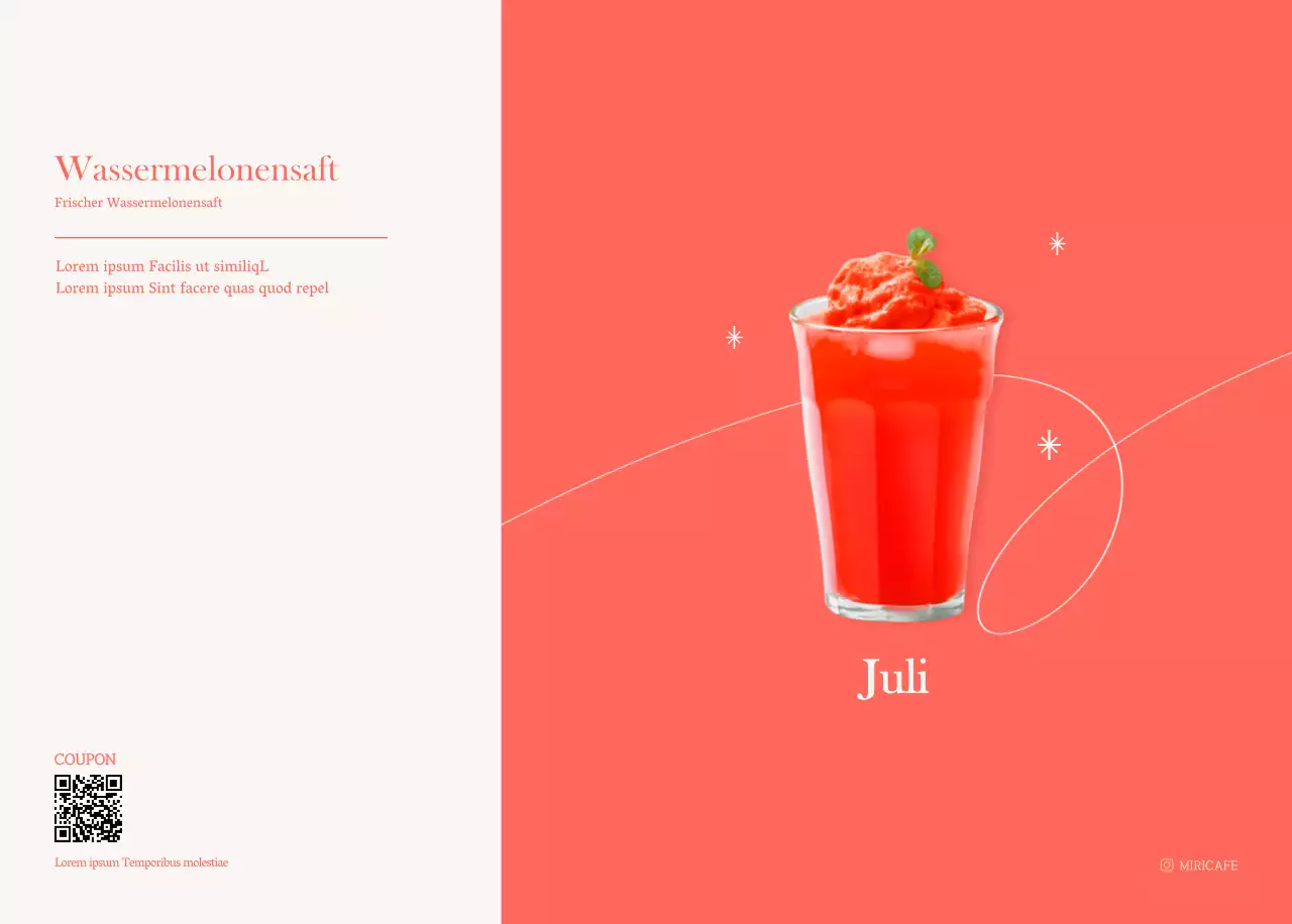 Cafe-Kalender mit Empfehlungen für das Getränk des Monats