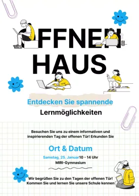 Blaue und gelbe Trendy School Einladung zum Tag der offenen Tür