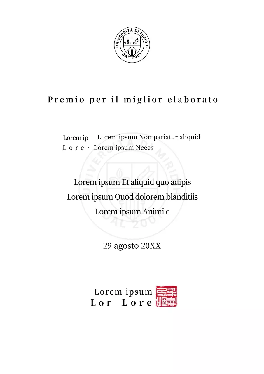 Semplice premio universitario per il miglior elaborato con concetto di modulo di premiazione scolastica