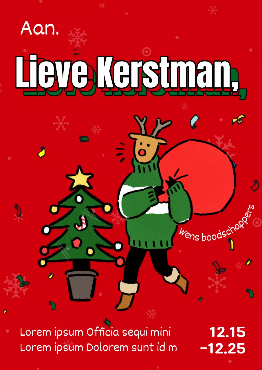 Pop-art advertentie voor kerstverloting in rood en groen