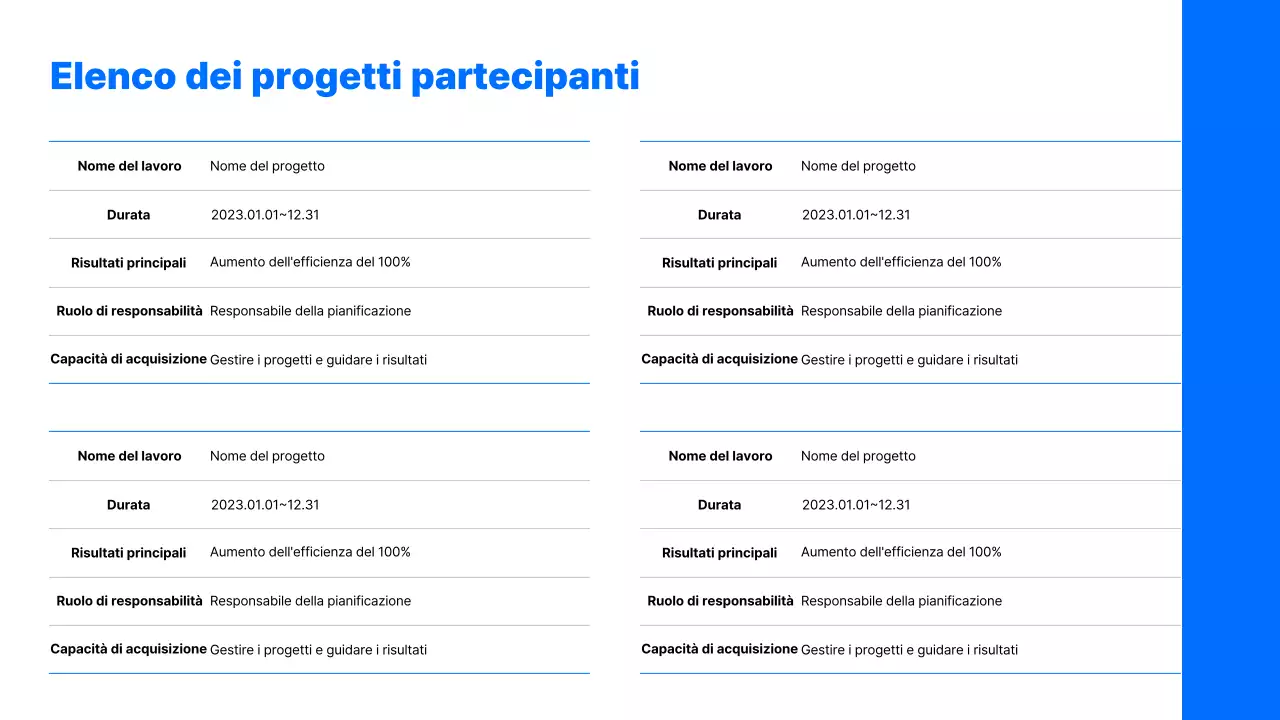 Semplice portfolio di carriera con sfondo blu