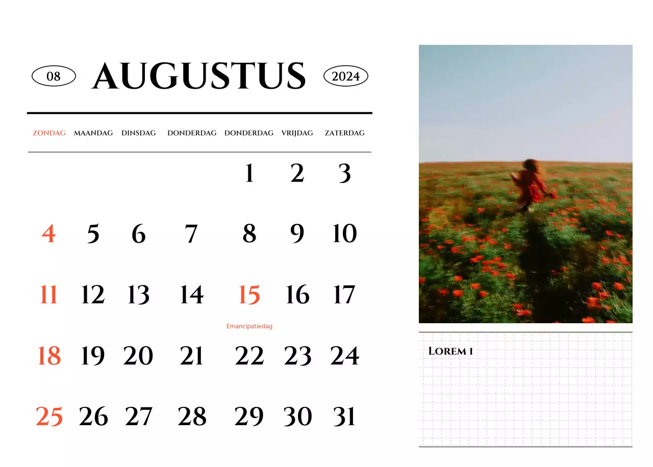 Een kalender in een eenvoudige stijl met een emotioneel concept voor reisfotografie