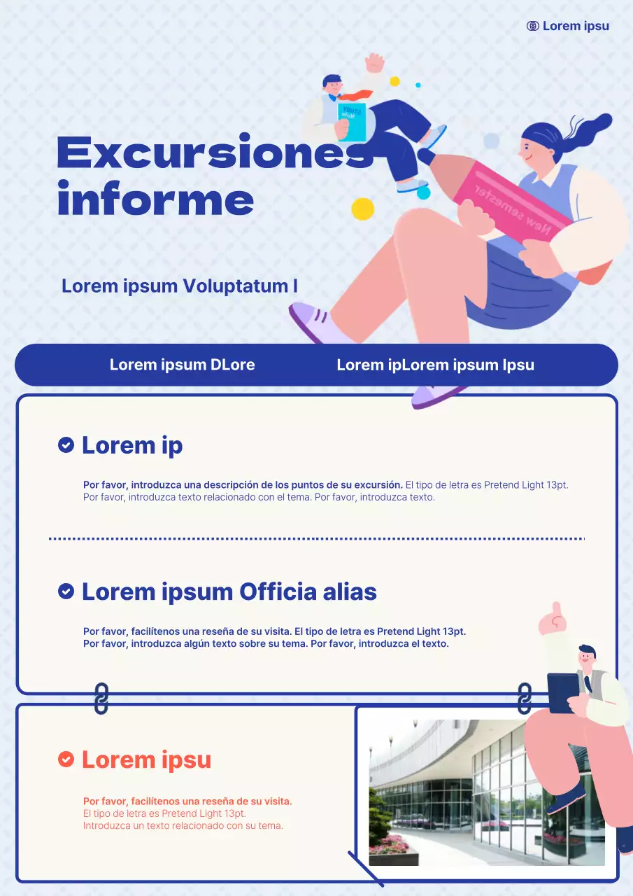 Un sencillo informe de excursión en azul y azul claro