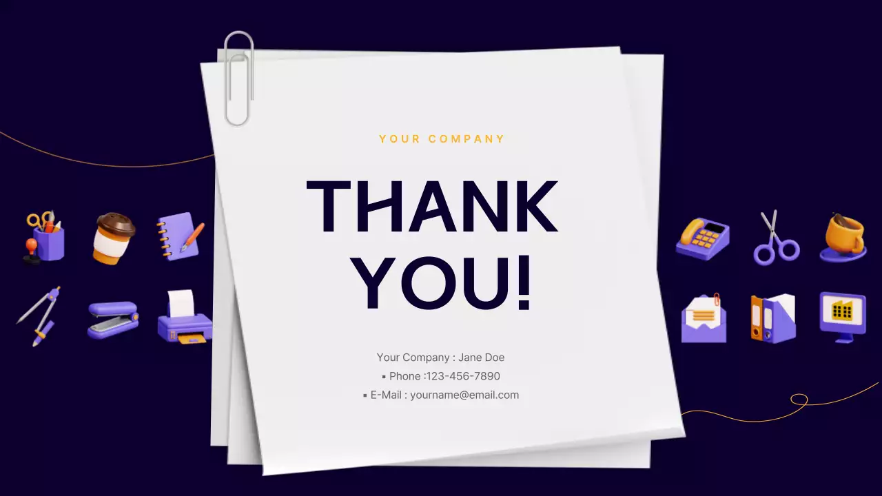 A simple office worker business report in purple and yellow