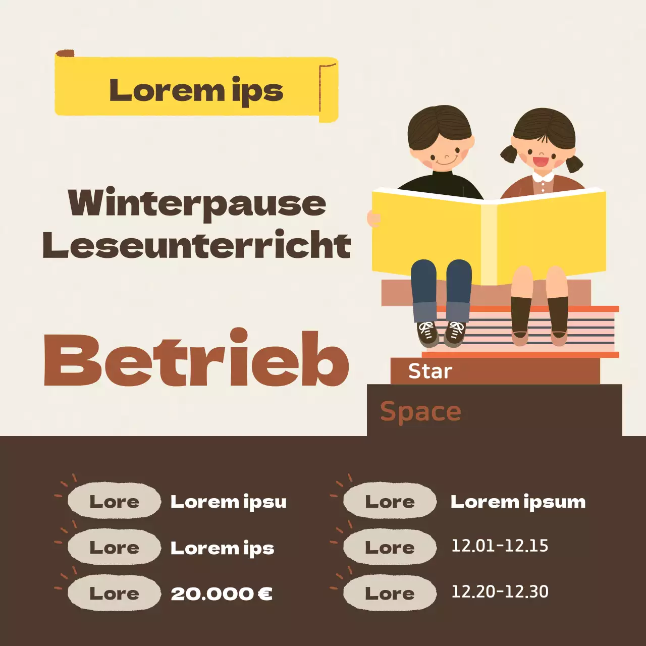 Werbung für das gelb-braune Winterferienprogramm