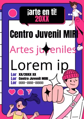 Kitschy social media youth presentation invitation on a pink and purple background