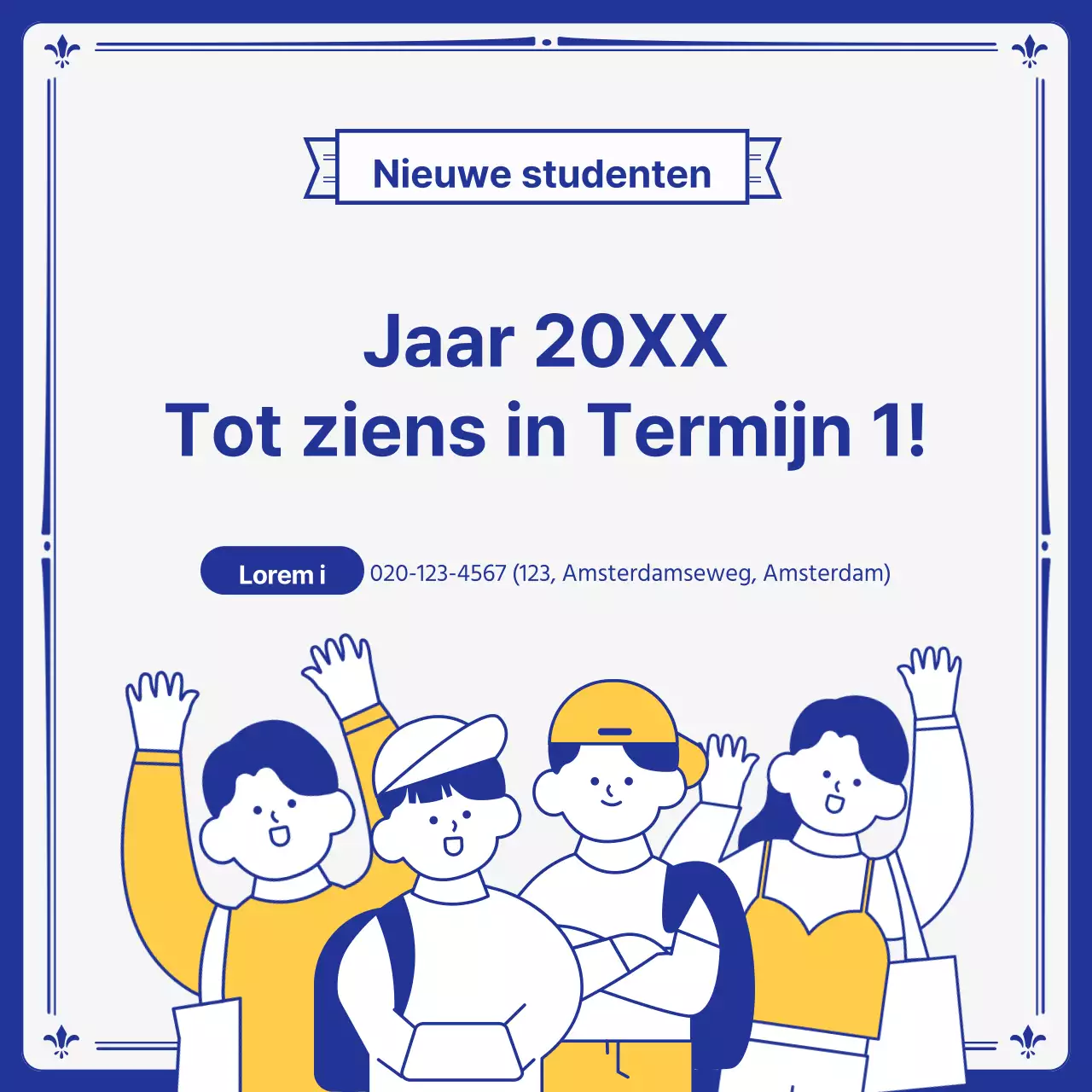 Kitscherige gele en marineblauwe universitaire departementale prospectussen