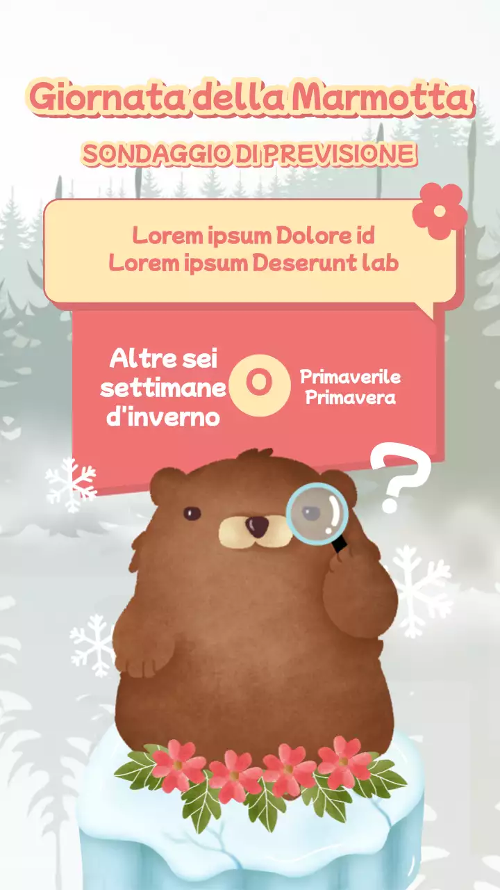 Pubblicità del sondaggio sul Giorno della Marmotta semplice, gialla e rosa