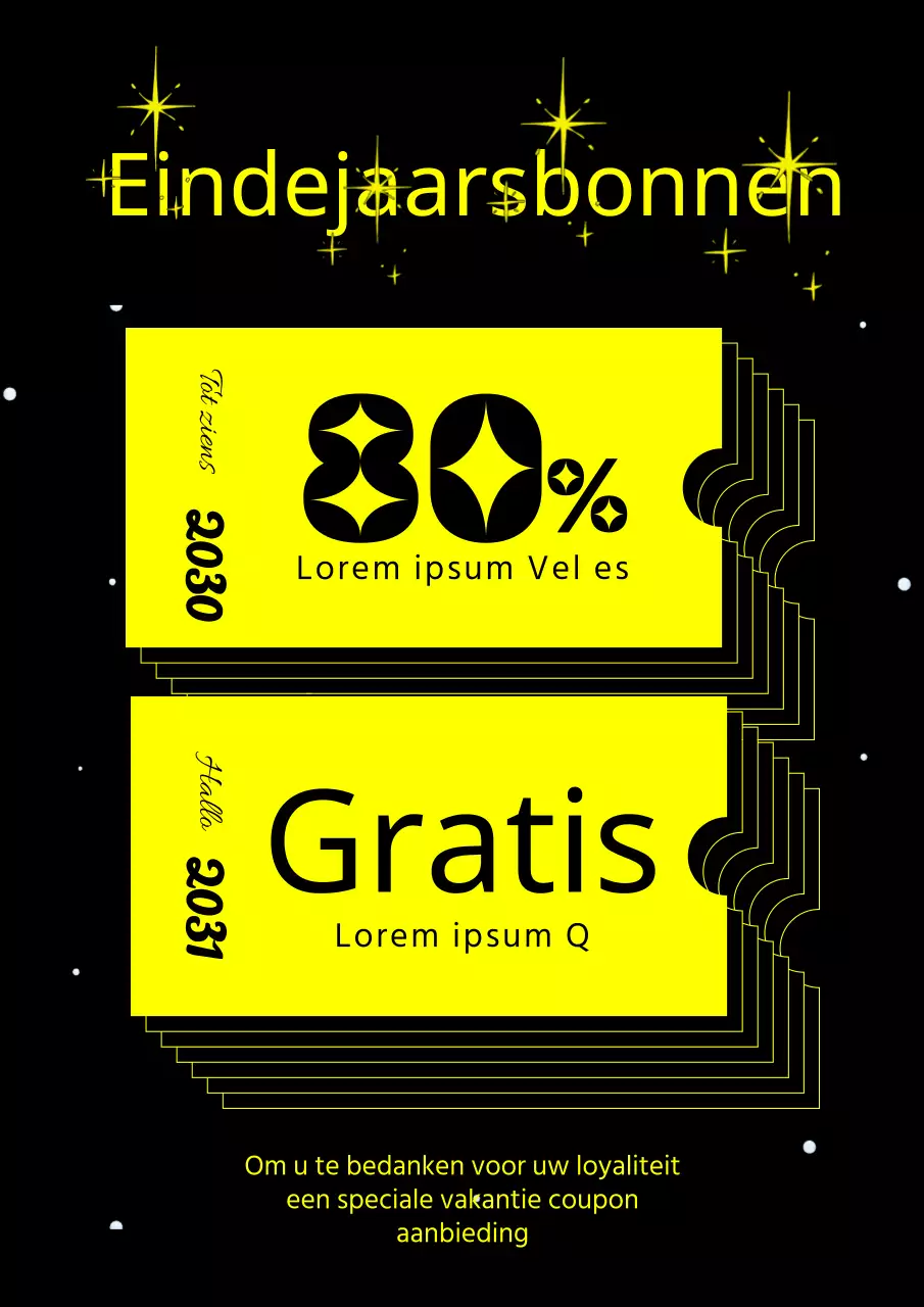 Geometrische couponadvertentie voor de feestdagen in geel en zwart
