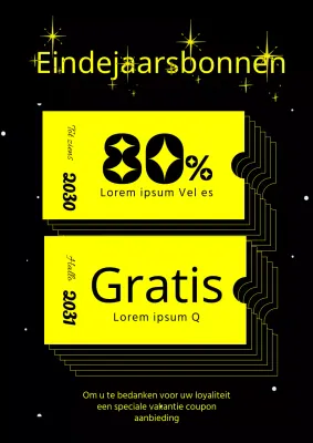 Geometrische couponadvertentie voor de feestdagen in geel en zwart