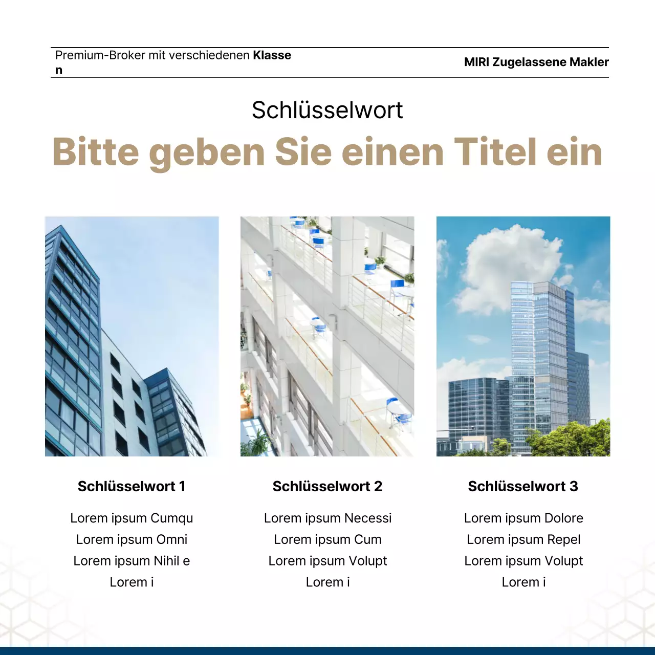 Luxuriöses Immobilienangebot in Marineblau und Gold von einem Immobilienmakler.