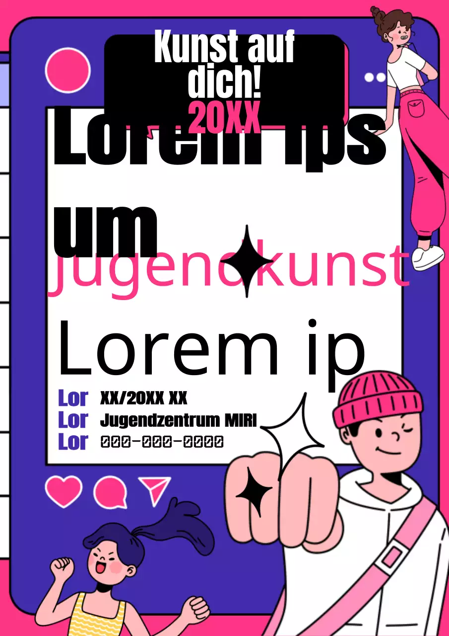 Kitschige Social-Media-Jugendpräsentationseinladung auf rosa und lila Hintergrund