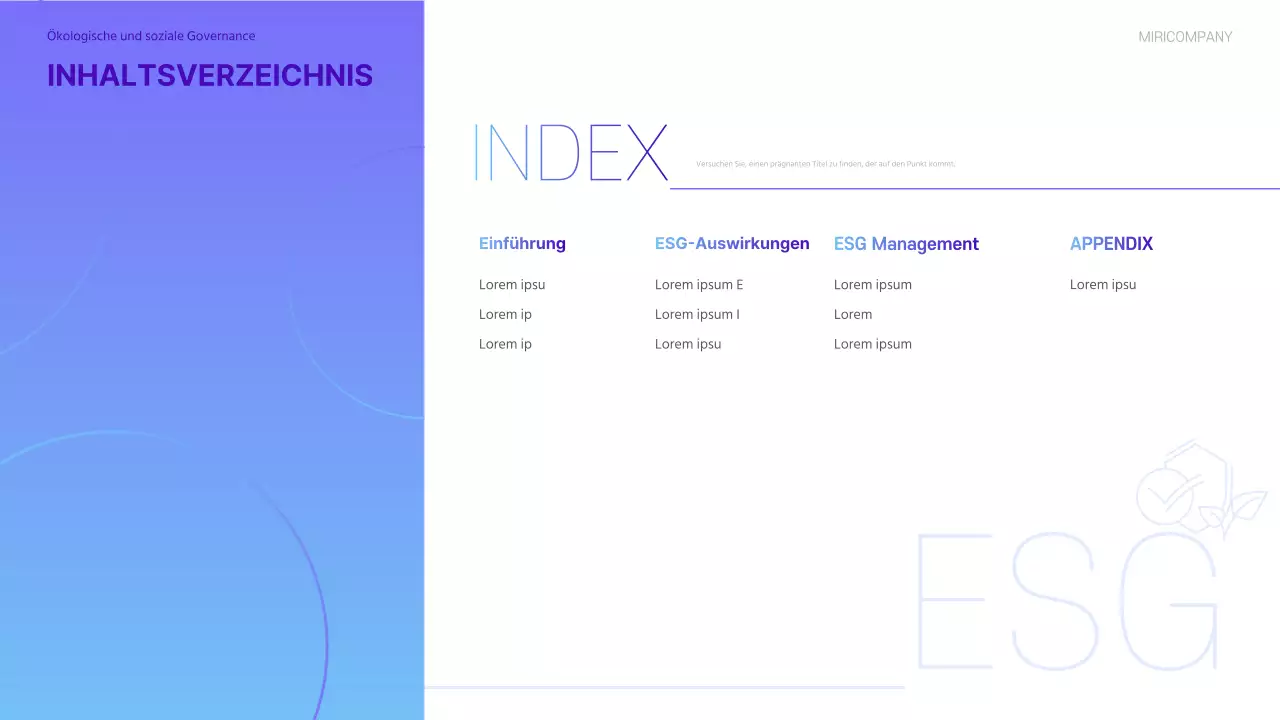 Ein moderner ESG-Nachhaltigkeitsbericht in Lila und Hellblau