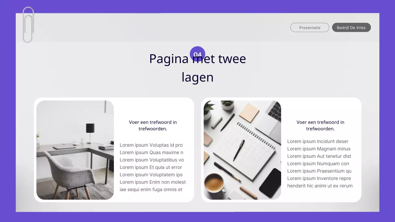 Een eenvoudig zakelijk rapport voor kantoormedewerkers in paars en geel