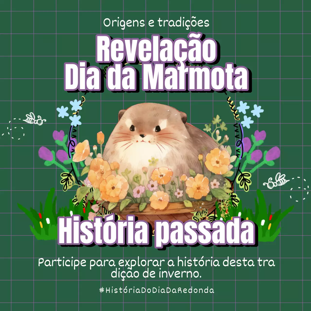Anúncio histórico do Dia da Marmota verde e roxo Kitsch