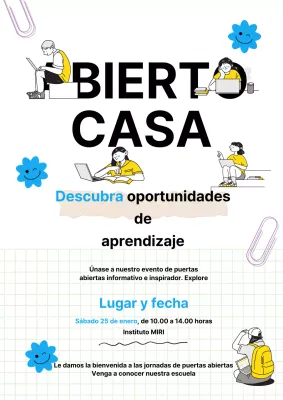 Invitación de moda azul y amarilla para las puertas abiertas de la escuela