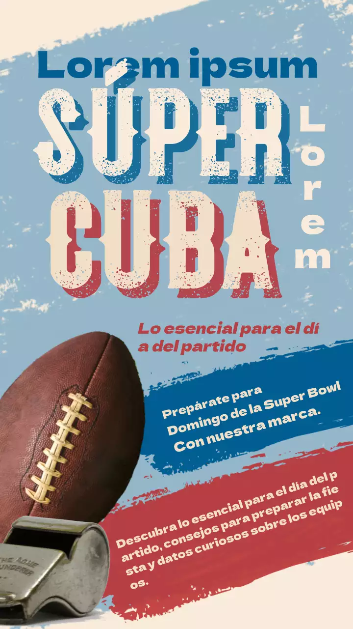 Anuncio vintage de la cuenta atrás de la Super Bowl en azul y rojo
