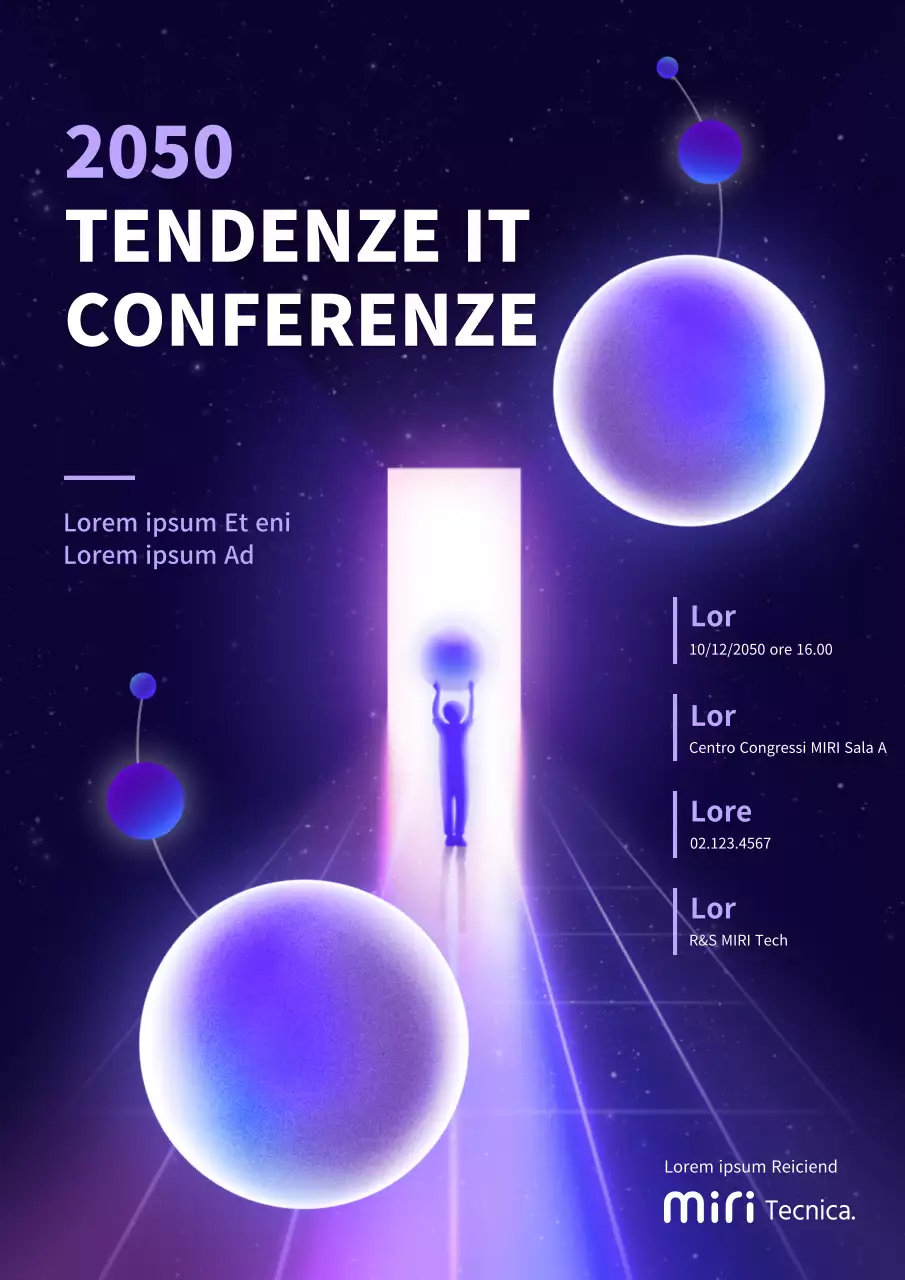 Promuovete una conferenza digitale con un'atmosfera cyber in blu navy e viola.