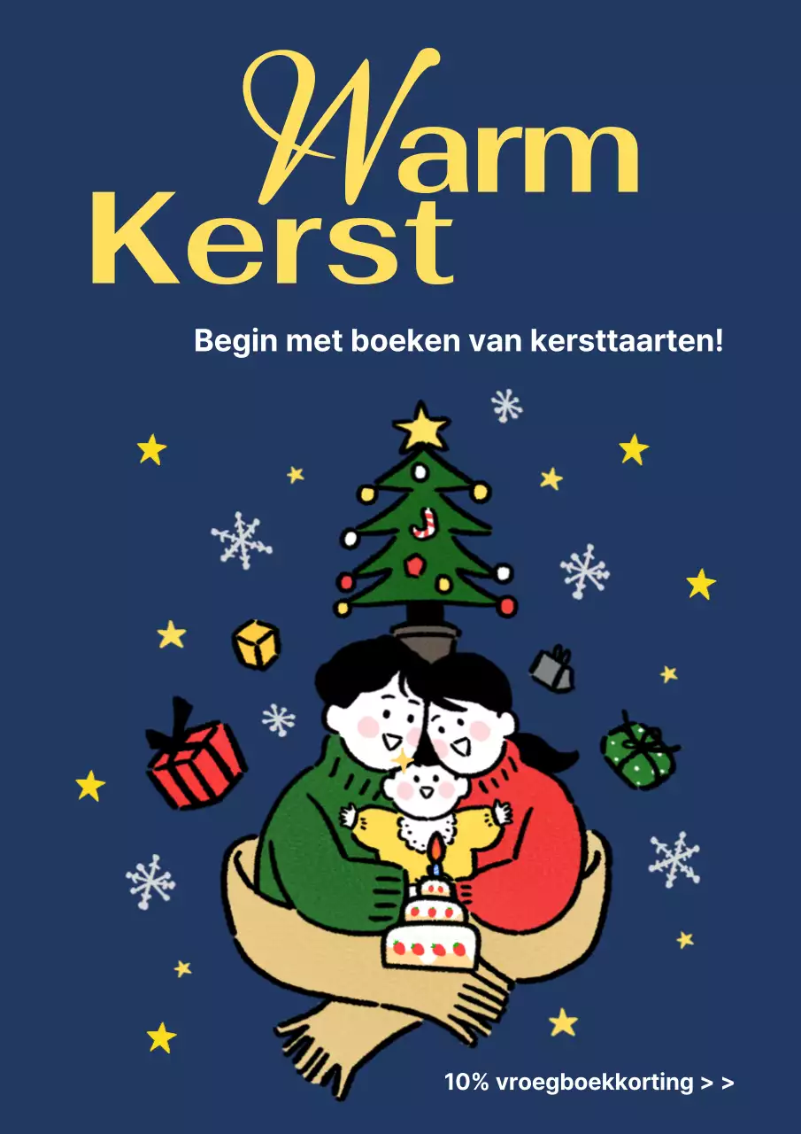 Eenvoudige kersttaart kortingsadvertentie in marineblauw en groen