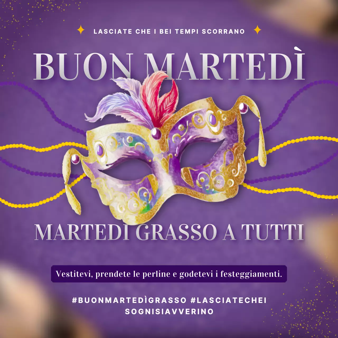 Pubblicità del martedì grasso di lusso in viola e oro