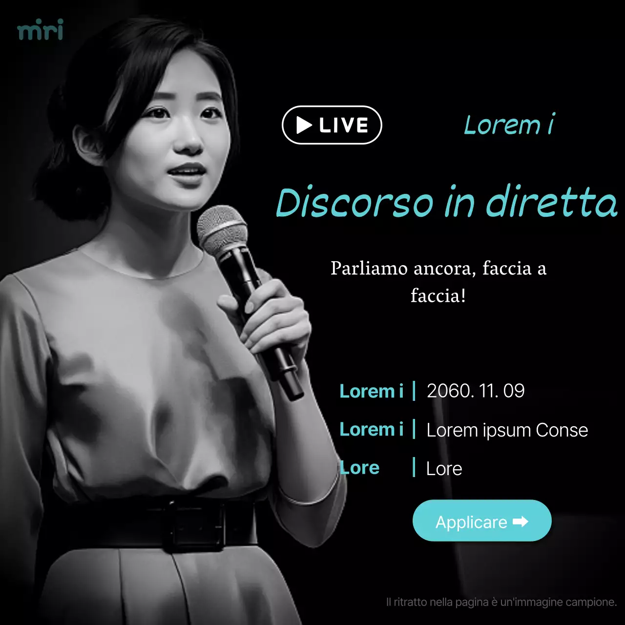 Promuovere interviste e colloqui di personalità semplici, in bianco e azzurro.