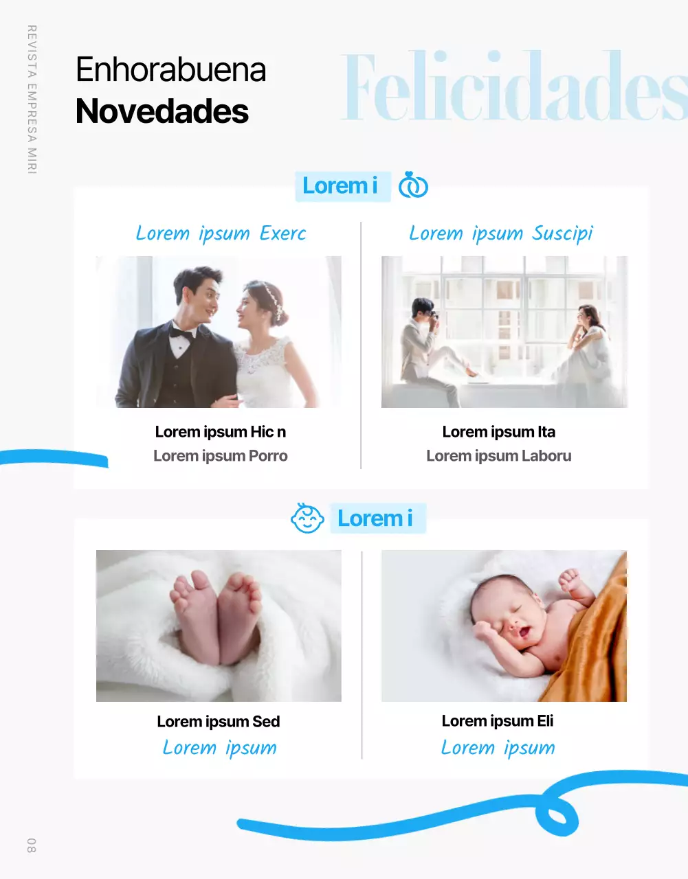 Revista interna corporativa moderna en azul claro y blanco