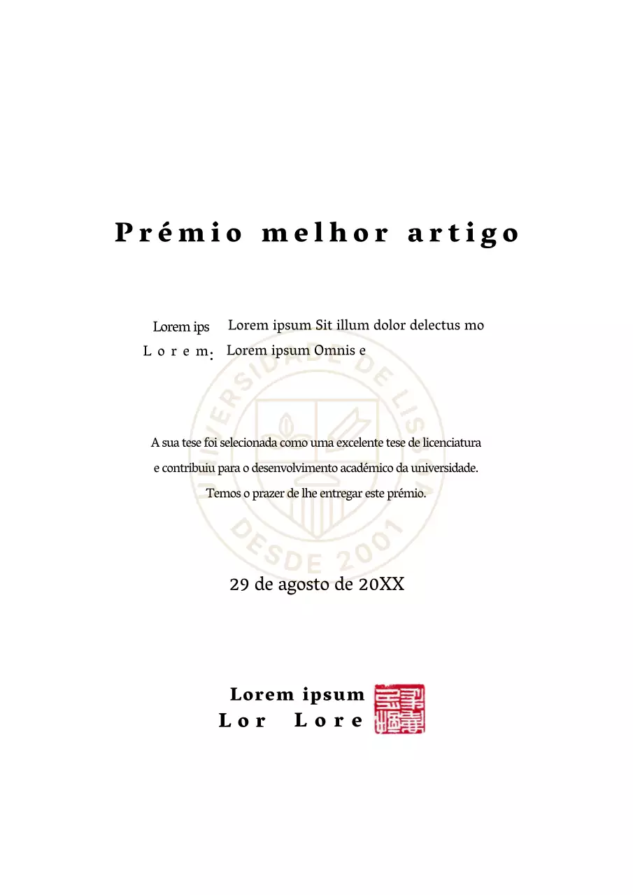 Prémio de melhor trabalho universitário simples com conceito de formulário de prémio escolar