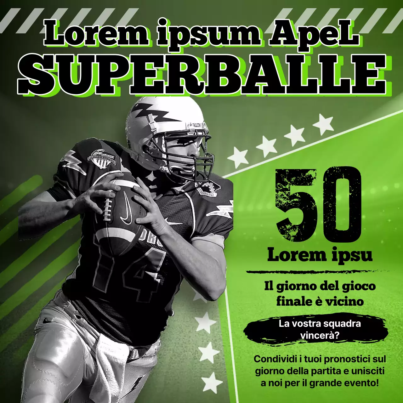 Promo geometrico del conto alla rovescia del Super Bowl in lime e nero