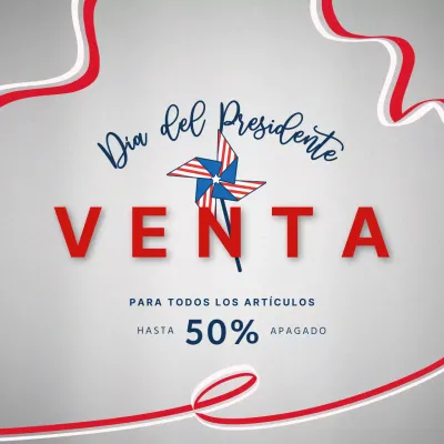 Anuncio de rebajas del Día del Presidente en gris y rojo básico