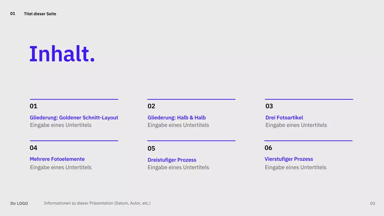 Einfache, abwechslungsreiche Layouts in Blau für die Planung